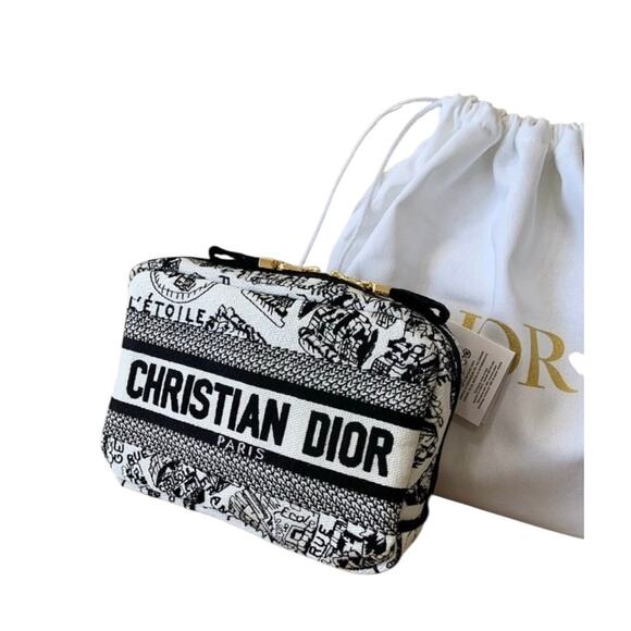 NIB Christian Dior de Paris Embroidered Cosmetic Pouch Dust Bag Box - Picture 3 of 10